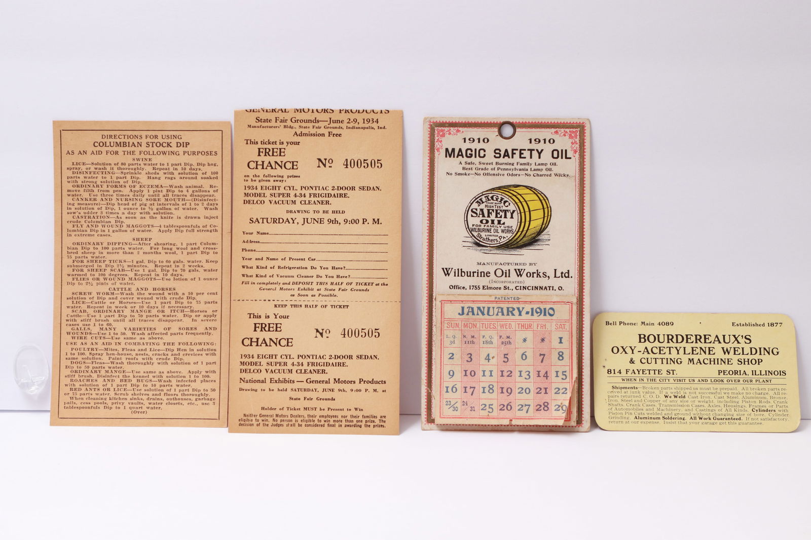 Advertising Ephemera Collection – 1916 Welding Calendar, Columbian Hog & Cattle Powder Directions, (1 of 12)