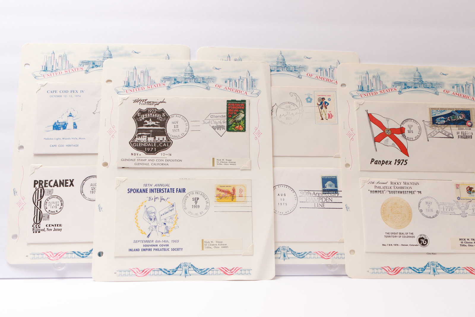 Group of U.S. Philatelic Exhibition and Event Covers, 1969–1976: This lot includes a selection of cacheted covers issued for various philatelic exhibitions and events across the United States between 1969 and 1976. Represented are covers from Panpex 1975, Rompex ��
