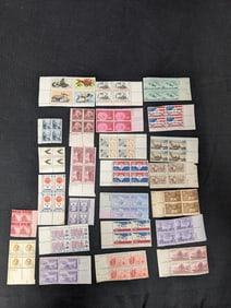 Large assorted lot of U.S. mint plate blocks from the 1950s through the 1970s including space,