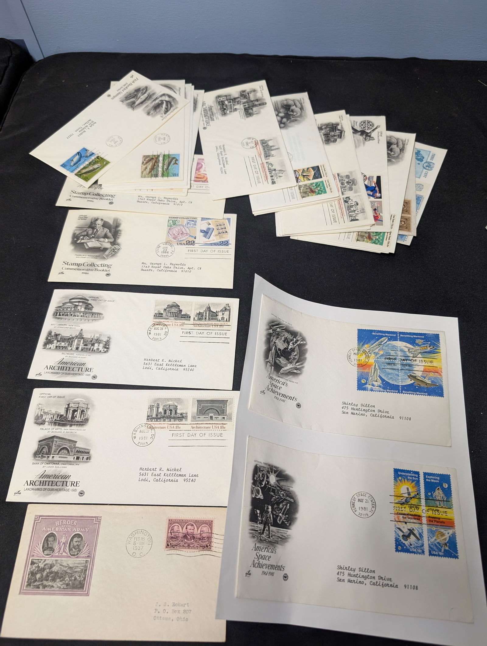 Group of U.S. First Day Covers including architecture, space achievements, commemoratives and (1 of 7)