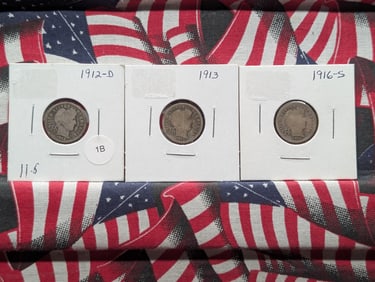 1912-D, 1913-P, 1916-S Barber Dimes