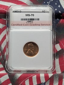 1963-D Lincoln Memorial Cent, Graded By CCGS MS70