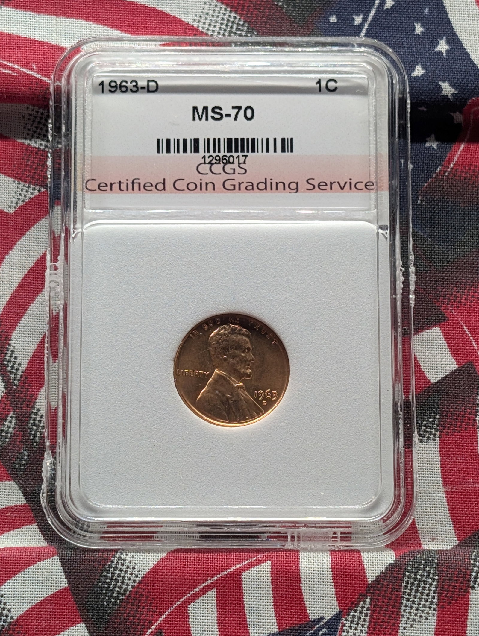 1963-D Lincoln Memorial Cent, Graded By CCGS MS70: 1963-D Lincoln Memorial Cent, Graded By CCGS MS70
