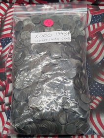 (1,000) 1943 Wartime Steel Lincoln Wheat Cents