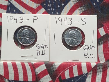 1943-D & 1943-S GEM BU Wartime Steel Lincoln Wheat Cents