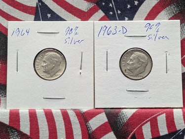 1963-D & 1964 Roosevelt Dimes, Both 90% Silver