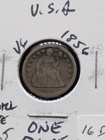 1856 Silver Seated Liberty Dime - 169 Years Old!