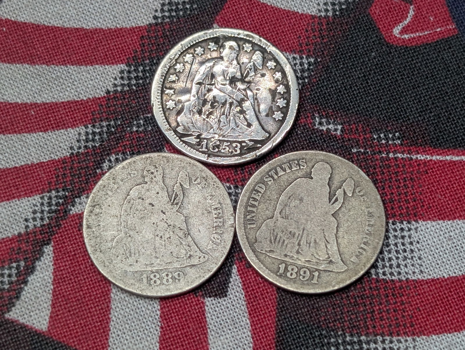 1889, 1853, & 1891-O Seated Liberty Dimes (1 of 2)