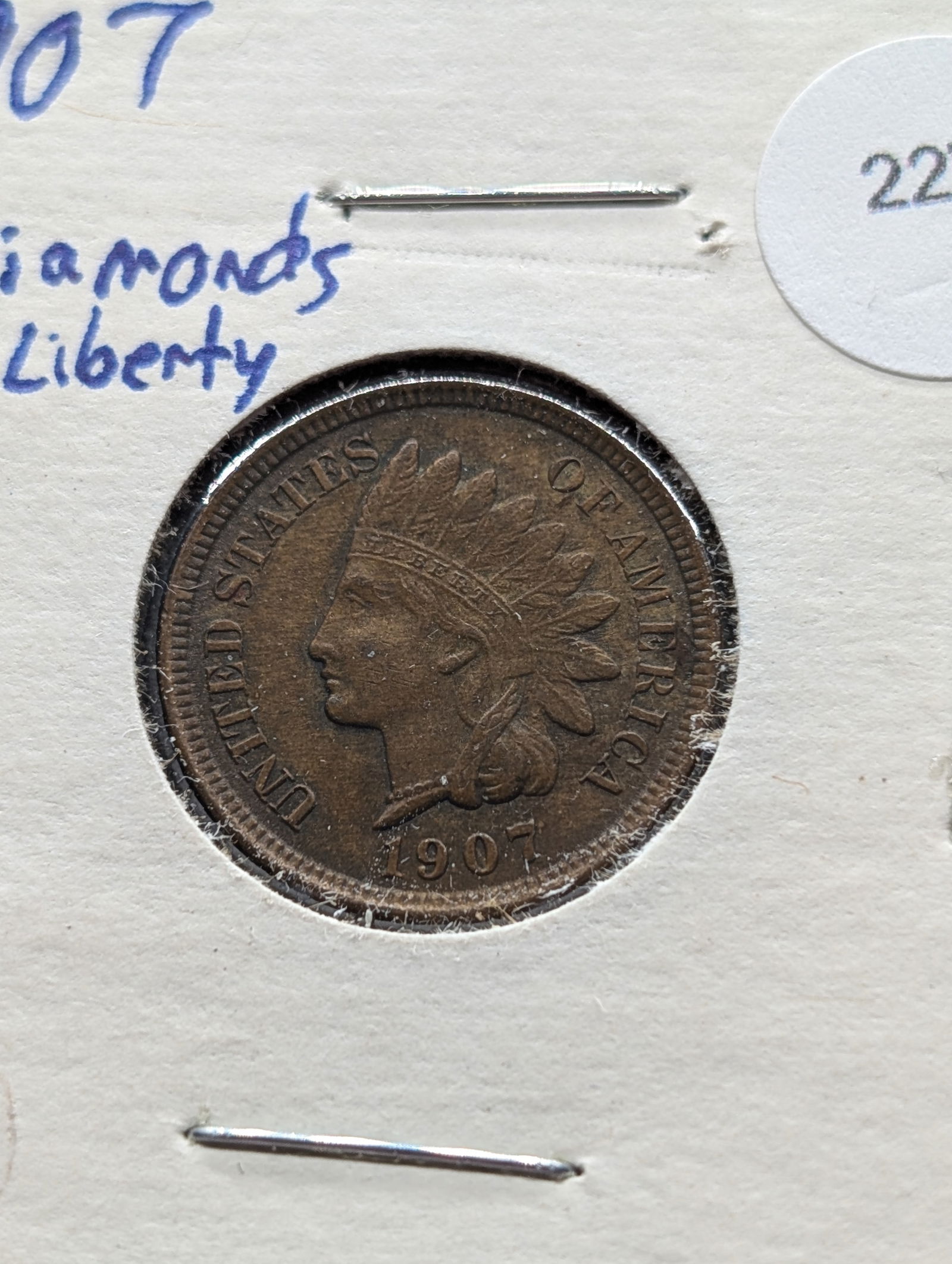 1907 Indian Head Cent w/Four Diamonds & Full Liberty (1 of 3)