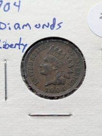1904 Indian Head Cent w/Four Diamonds & Full Liberty