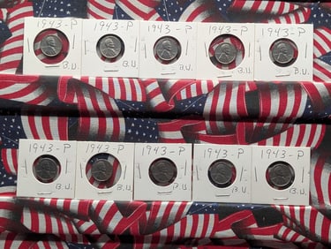 Ten 1943-P BU Wartime Steel Lincoln Wheat Cents