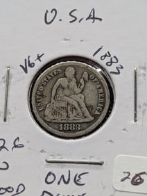 1883 Silver Seated Liberty Dime - 142 Years Old! - Visible Liberty!