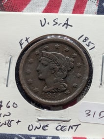 1851 Braided Hair Large Cent - 174 Years Old!