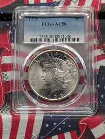 1925 Peace Dollar, PCGS AU 58 Number 42851326