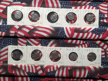 Ten 1943-P BU Wartime Steel Lincoln Wheat Cents