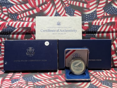 1987-S U.S. Constitution Silver Dollar In OGP w/COA - 90% Silver
