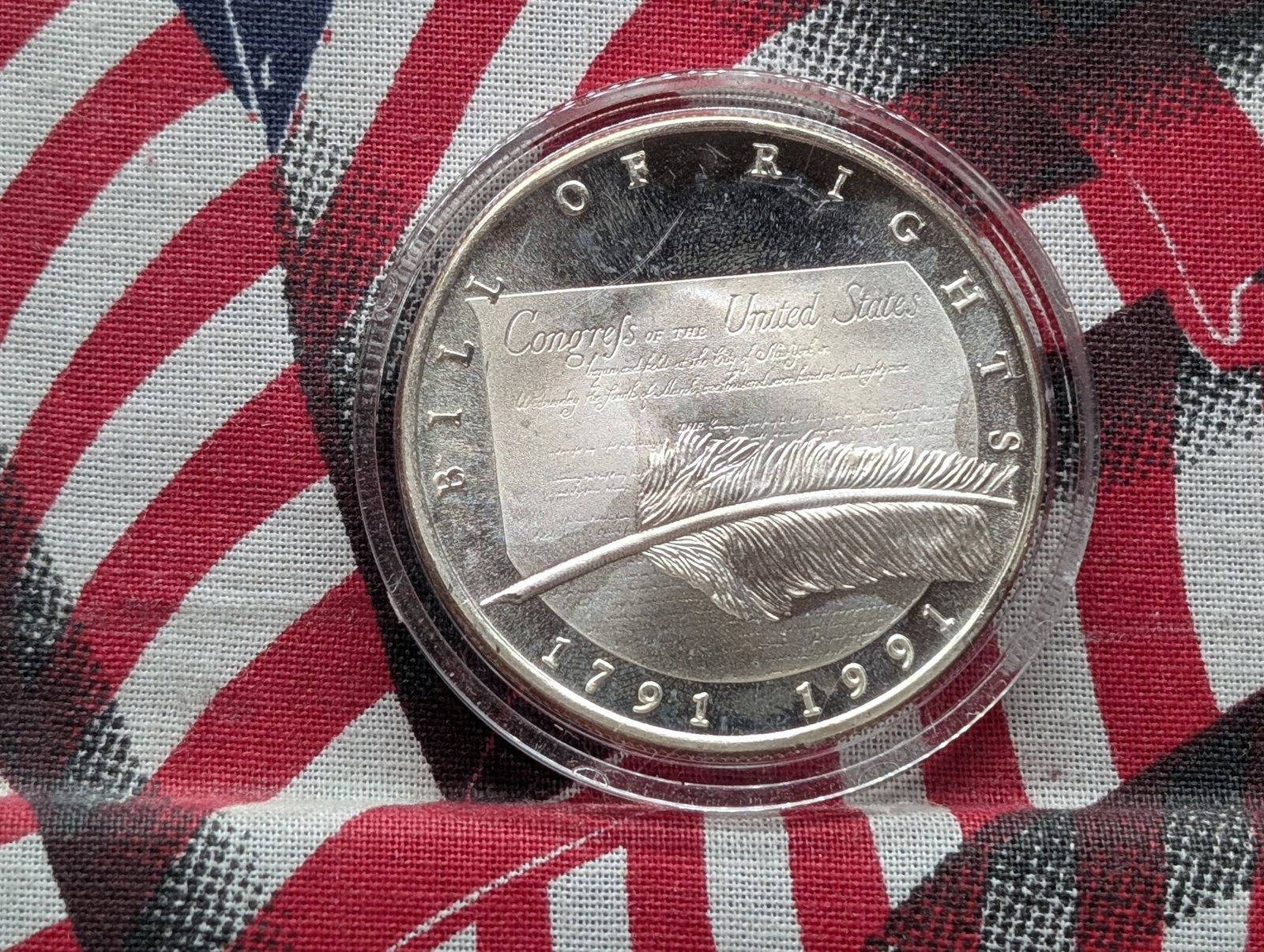 1991 Bill of Rights Silver Dollar - Commemorative Coin - One Troy Ounce .999 Fine Silver: 1991 Bill of Rights Silver Dollar - Commemorative Coin - One Troy Ounce .999 Fine Silver