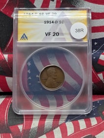 1914-D Lincoln Wheat Cent Graded VF20 By ANACS
