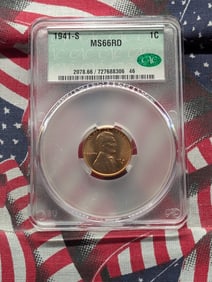 1941-S Lincoln Wheat Cent Graded MS 66 RD By CAC