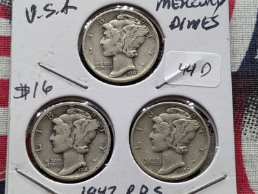 1942 P,D,S Silver Mercury Dimes - Complete Year Set!