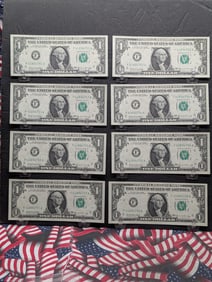 Lot of Eight (8) 1969 $1 FRN's In Consecutive Order - Crisp