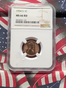 1954-S Lincoln Wheat Cent Graded MS 66 RD By NGC