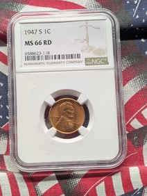 1947-S Lincoln Wheat Cent Graded MS 66 RD By NGC