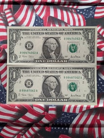 Lot of Two (2) $1 FRN's (2001) - Uncut - Crisp