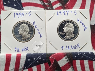 1993-S & 1997-S 90% Silver Proof Washington Quarters