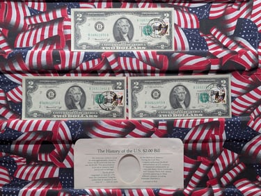 Lot of Three (3) 1976 $2 FRN - Post Marked with Historical Explanation - Two In Consecutive Order