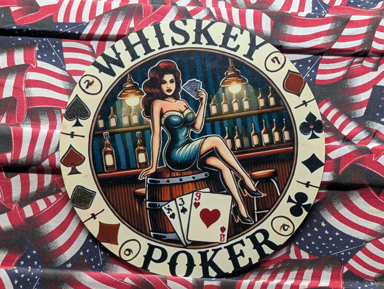 Whisky & Poker, Metal Sign, 7.75x7.75 Inches-Dinner Plate Size, Perfect For Man Cave, Garage, etc.,: Whisky & Poker, Metal Sign, 7.75x7.75 Inches-Dinner Plate Size, Perfect For Man Cave, Garage, etc., Holes to Hang Up, New