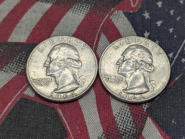 Two 1964 Washington Quarters, Both 90% Silver, Over 61 Years Old!