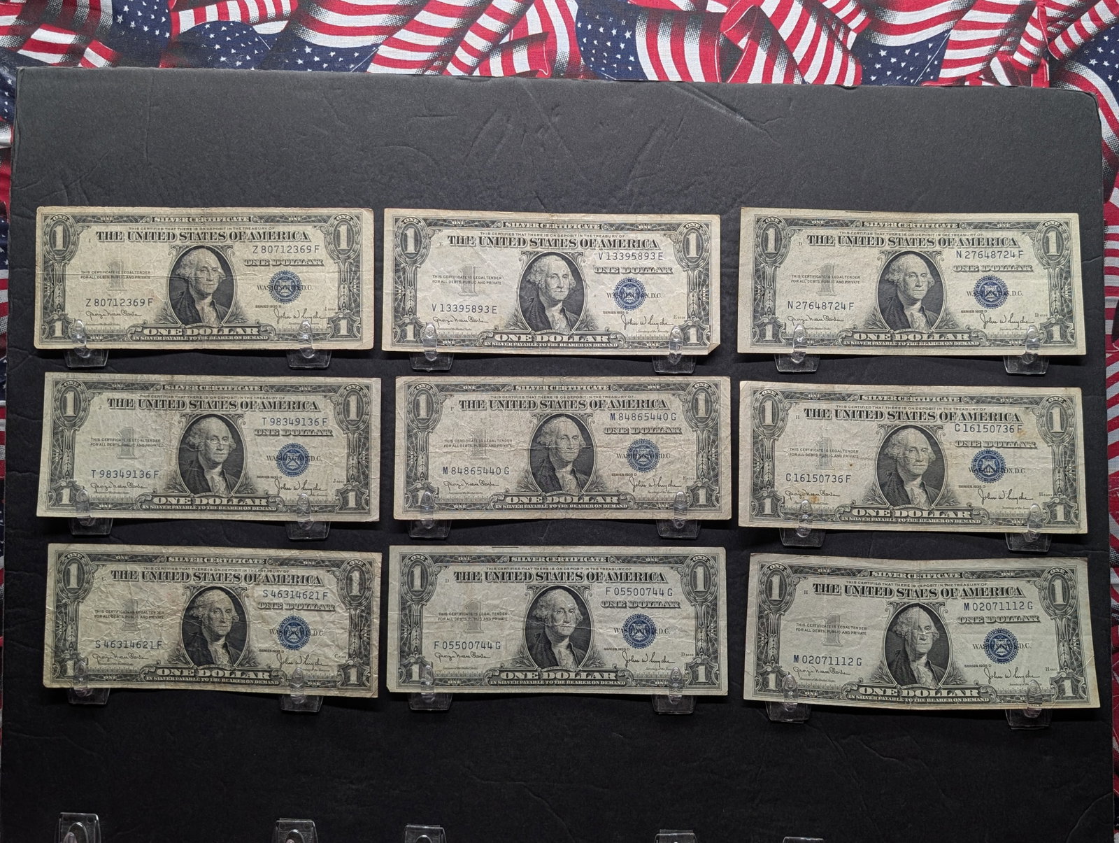 Lot of Nine (9) $1 1935-D Silver Certificates: Lot of Nine (9) $1 1935-D Silver Certificates
