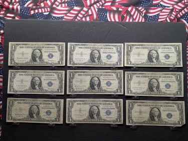 Lot of Nine (9) $1 1935-F Silver Certificates
