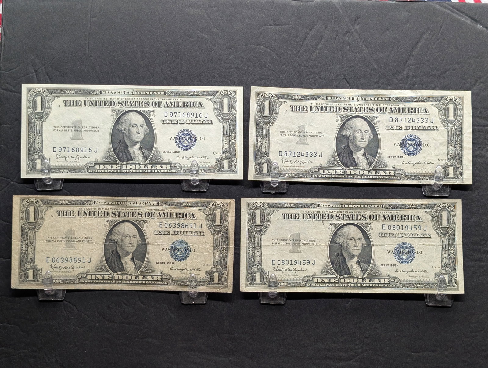 Lot of Four (4) $1 1935-H Silver Certificates: Lot of Four (4) $1 1935-H Silver Certificates