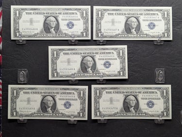 Lot of Five (5) CONSECUTIVE $1 1957-B Silver Certificates