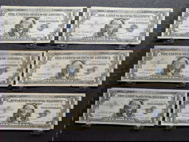 Lot of Six (6) $1 1957-B Silver Certificate Star Notes - One Has Four "6's" In A Row