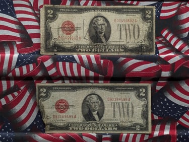 Lot of Two (2) 1928-G $2 Legal Tender Note - One Is Damaged & One Has Lower Serial Number