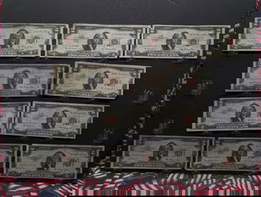 Lot of Ten (10) 1953 $2 Legal Tender Notes