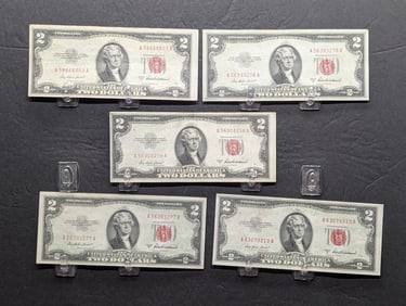 Lot of Five (5) 1953-A $2 Legal Tender Notes