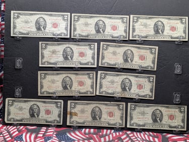 Lot of Ten (10) 1953-B $2 Legal Tender Notes