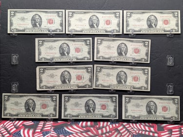 Lot of Ten (10) 1953-B $2 Legal Tender Notes