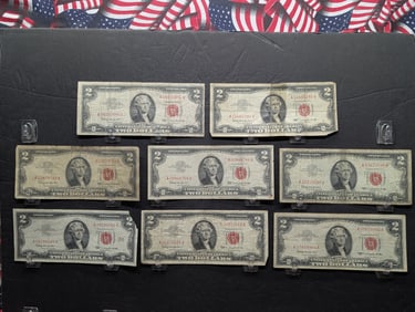 Lot of Eight (8) 1963 $2 Legal Tender Notes