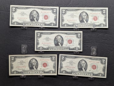 Lot of Five (5) 1963 $2 Legal Tender Notes