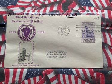 1639-1939 1st Day Cachet Rare 1st Printing Press Mint