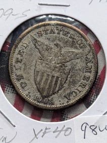 1909-S Philippines 1 Peso Coin - 80% Silver, 20 Gr.
