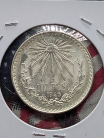 1945-M Mexico 1 Peso - 72% Silver, 16.66 Gr.