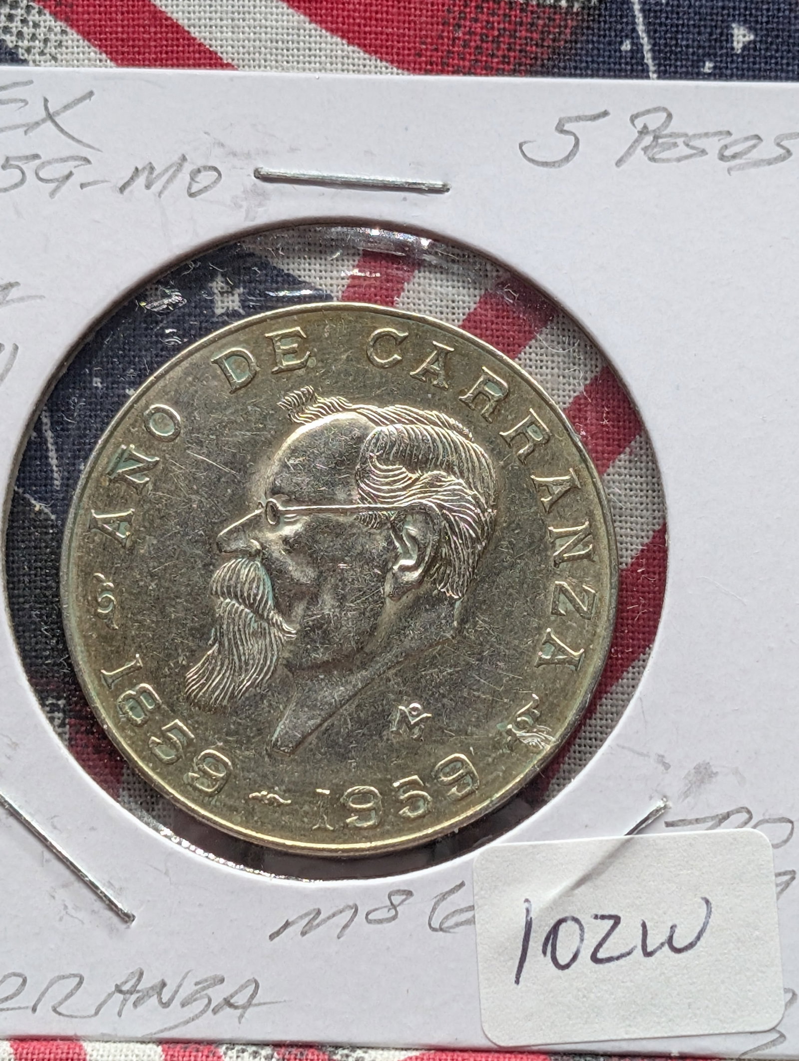1959-MO Mexican 5 Peso Coin - 72% Silver, 18.055 Gr.: 1959-MO Mexican 5 Peso Coin - 72% Silver, 18.055 Gr.
