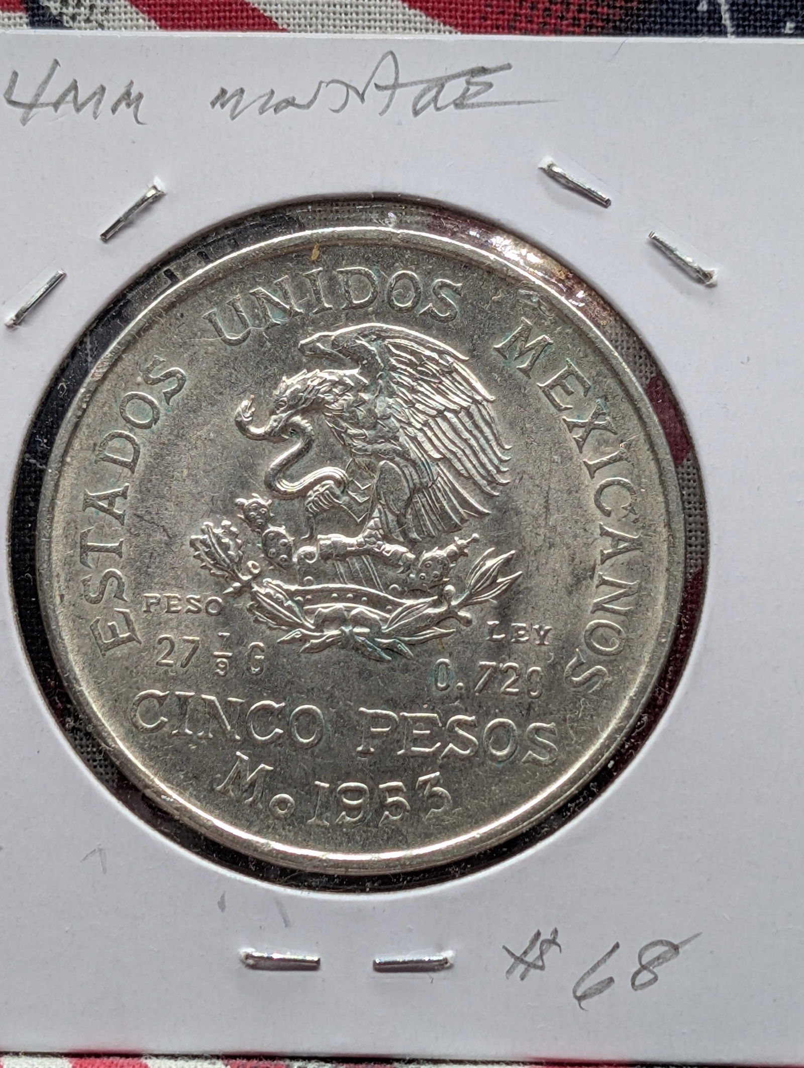 1953-MO Mexican 5 Peso Coin - 72% Silver, 27.78 Gr. (1 of 3)