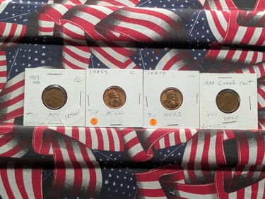 Lot of Four (4) Lincoln Cents (1945-S, 1947-D, 1909, 1909 VDB)